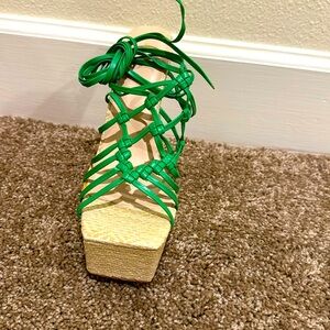 PYT green strappy platform heel size 8